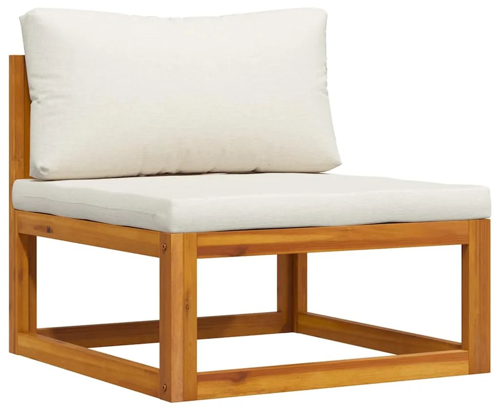 311863 vidaXL Модулен среден диван, кремави възглавници, акациево дърво масив