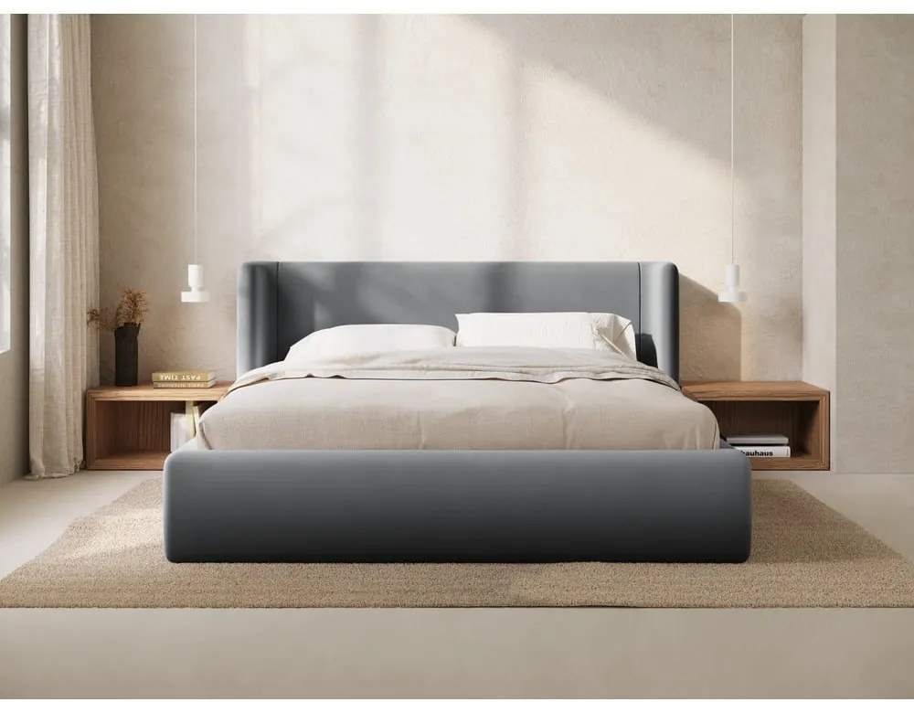 Сиво двойно легло 200x200 cm тапицирано с място за съхранение с включена подматрачна рамка Jason – Windsor &amp; Co Sofas