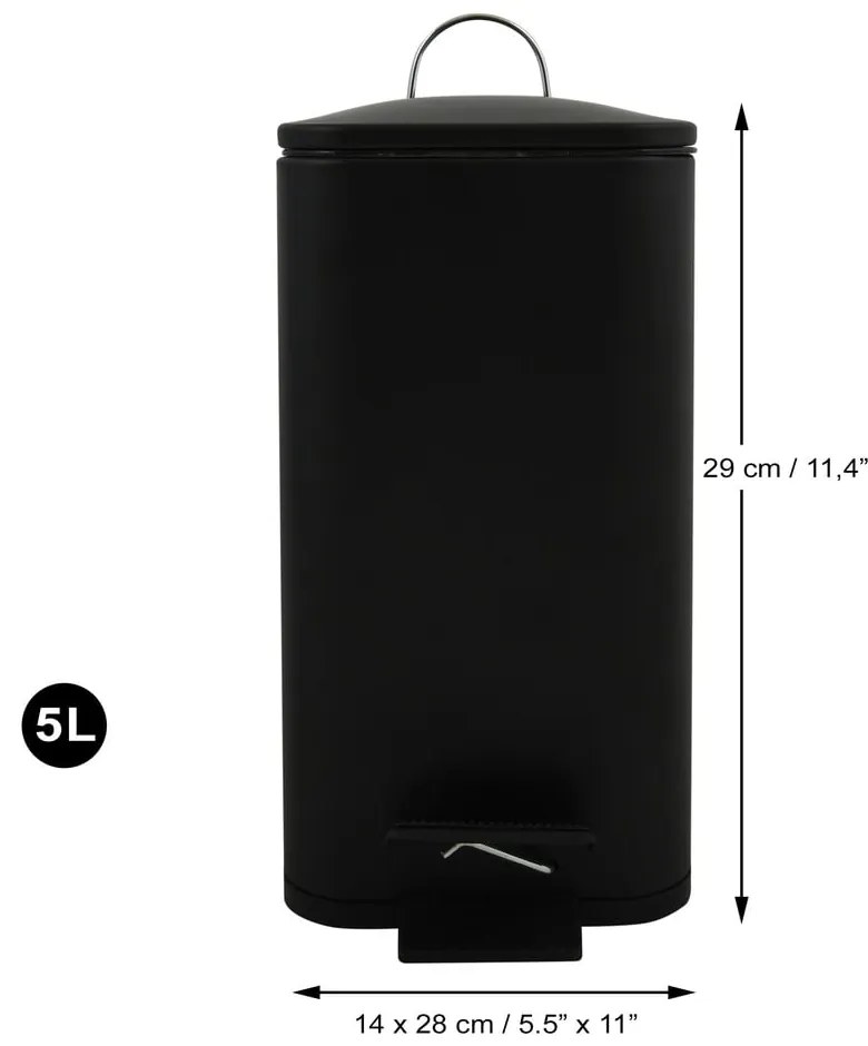 Матово черно стоманено кошче за боклук с педал 5 l Erik – Spirella