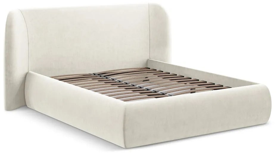 Кремаво двойно тапицирано легло с място за съхранение и включена подматрачна рамка 160x200 cm Hauke – Makamii