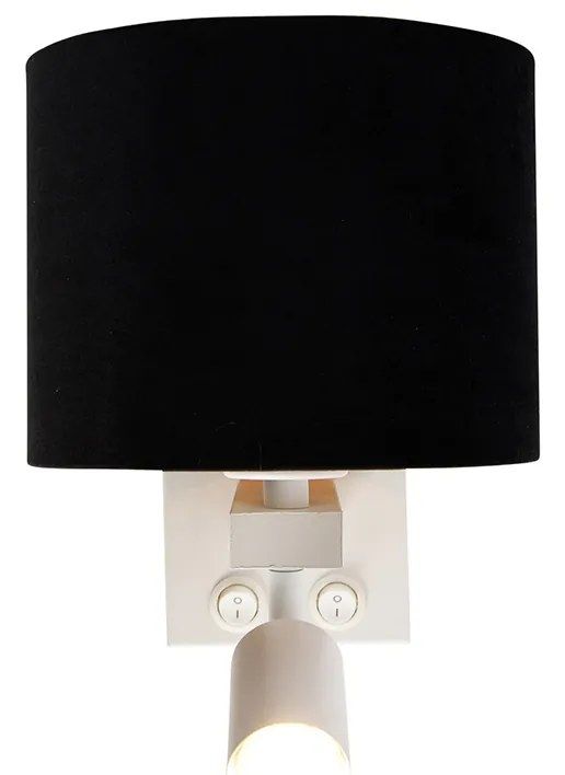 Стенна лампа бяла с лампа за четене и абажур 18 см черен - Brescia