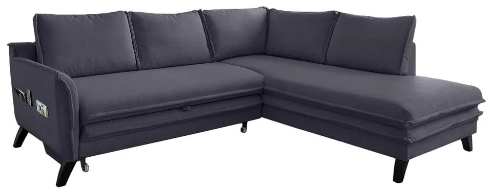 Антрацитен ъглов разтегателен диван десен ъгъл Charming Charlie - Miuform