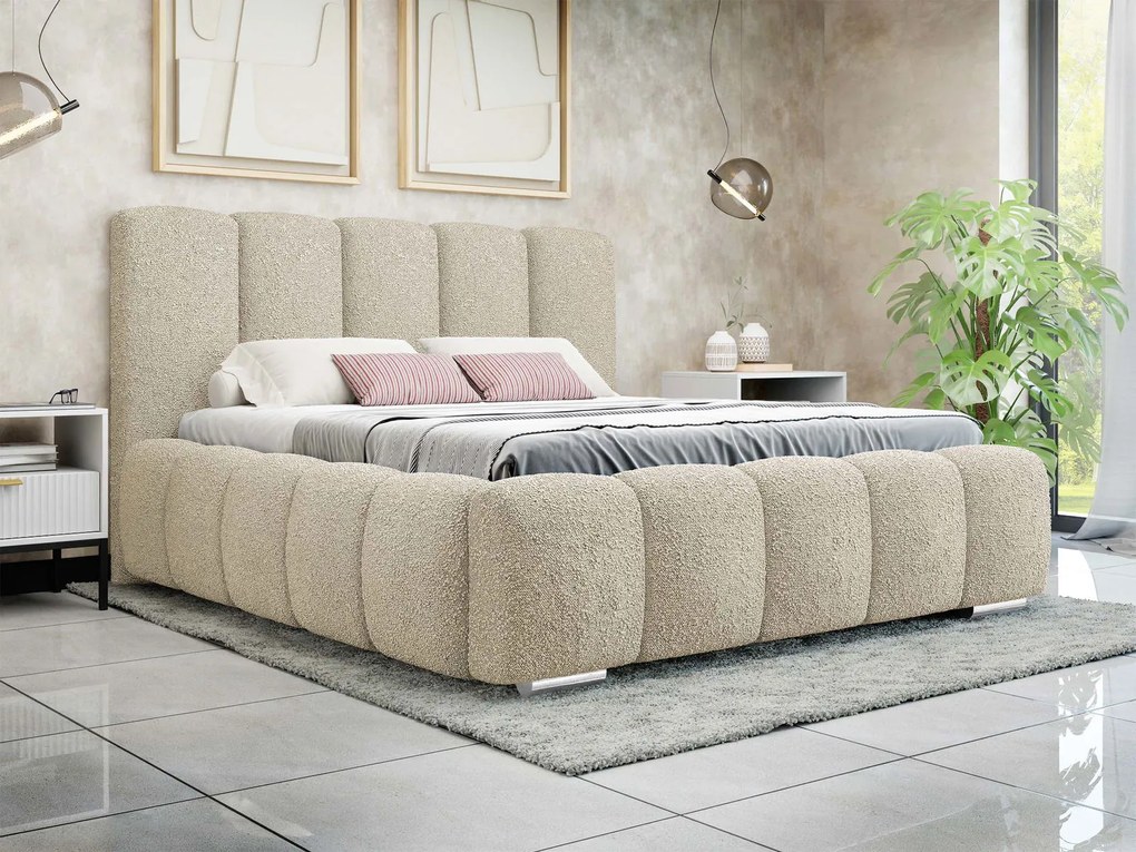 Επενδυμένο κρεβάτι Wizko-Beige-180 x 200