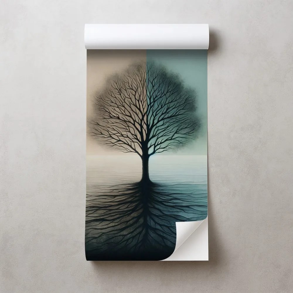 Самозалепващ тапет – Дървото на живота в синьо-бежов контраст