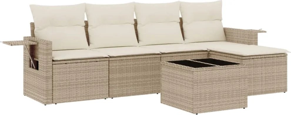 3220097 vidaXL Градински диван с възглавници, 6 части, бежов полиратан
