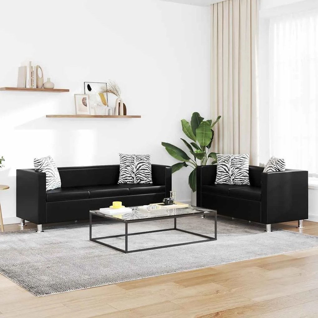 272178 vidaXL Комплект дивани, 2 и 3-местен, изкуствена кожа, черен
