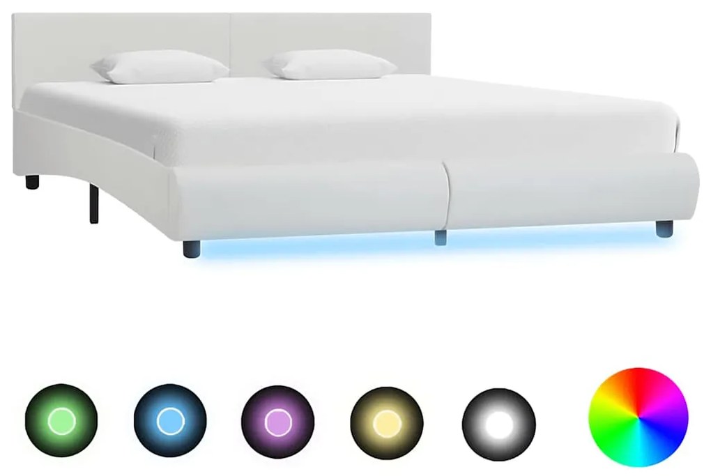 285490 vidaXL Рамка за легло с LED, бяла, изкуствена кожа, 160x200 cм