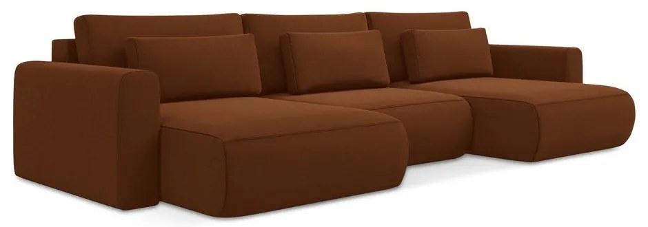 Теракотен кадифен разтегателен ъглов диван с място за съхранение (U форма) Kapua – Makamii