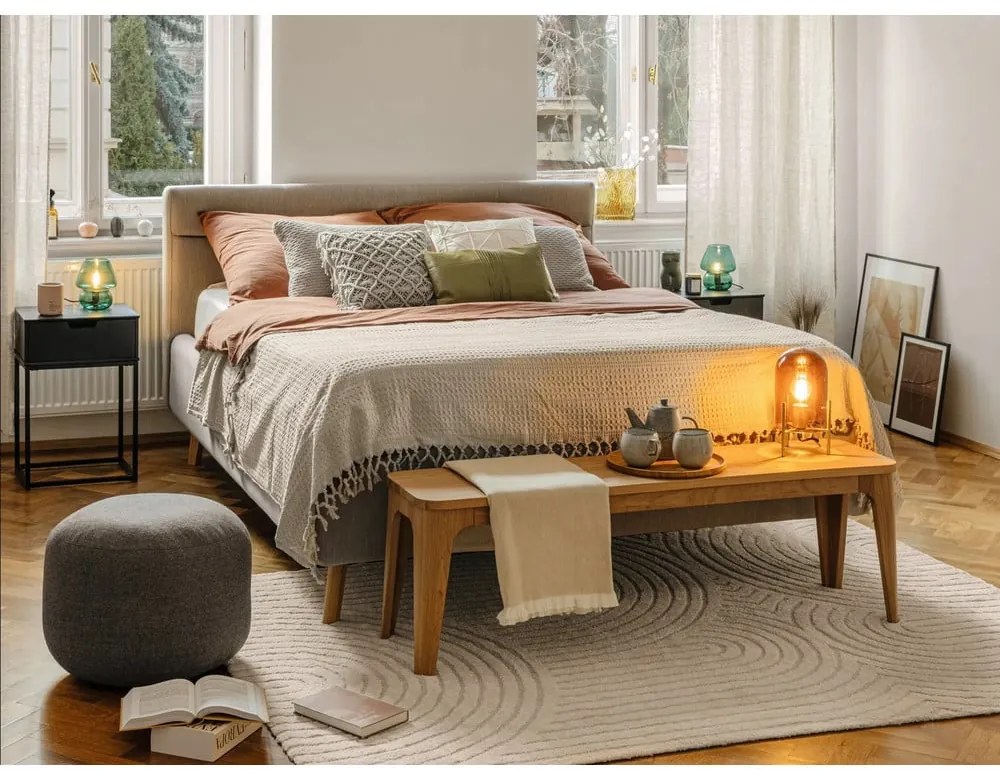 Бежово двойно легло 140x200 cm тапицирано с място за съхранение с включена подматрачна рамка Lotte – Meise Möbel