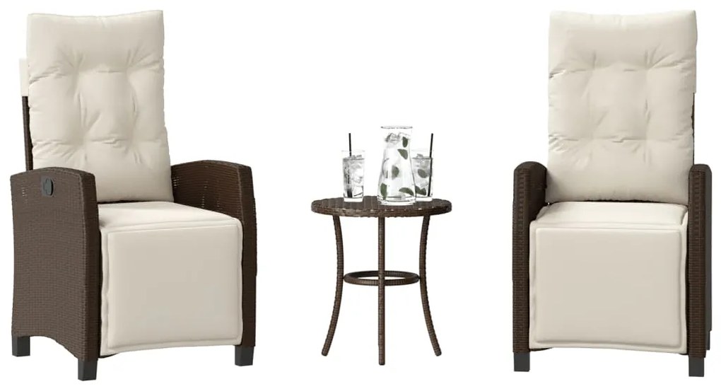 365250 vidaXL Бистро комплект с възглавници 3 части кафяв полиратан