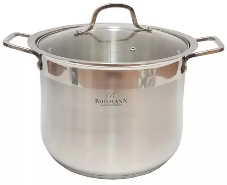 Дълбока тенджера Bohmann BH 2621, 26 см, 11.5 л, Стъклен капак, Индукция, Инокс