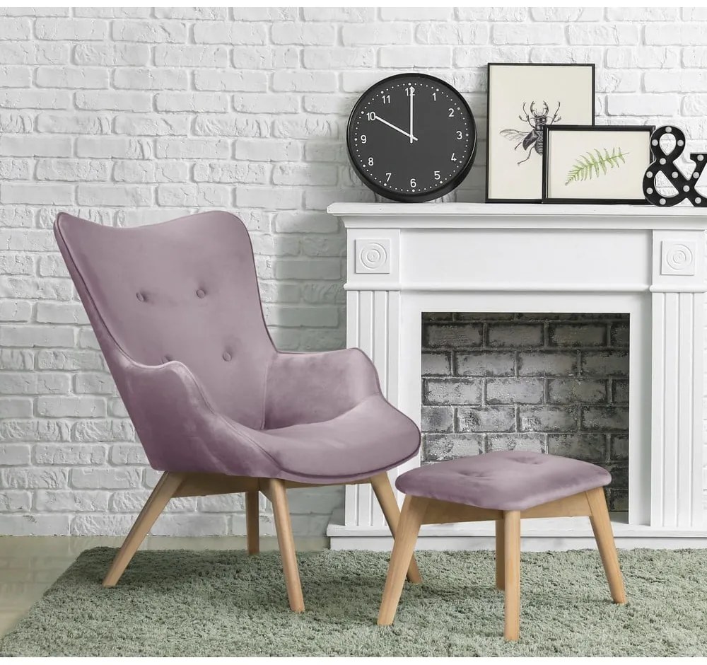 Кадифен фотьойл с табуретка лавандула Niko – Ropez