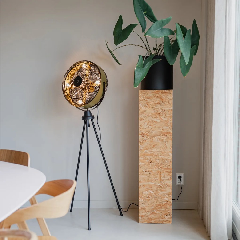 Подов вентилатор черен със злато 4 светлини с димиране - Kim