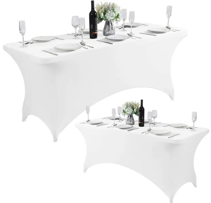 Бяла еластична покривка за маса за кетъринг 240 см