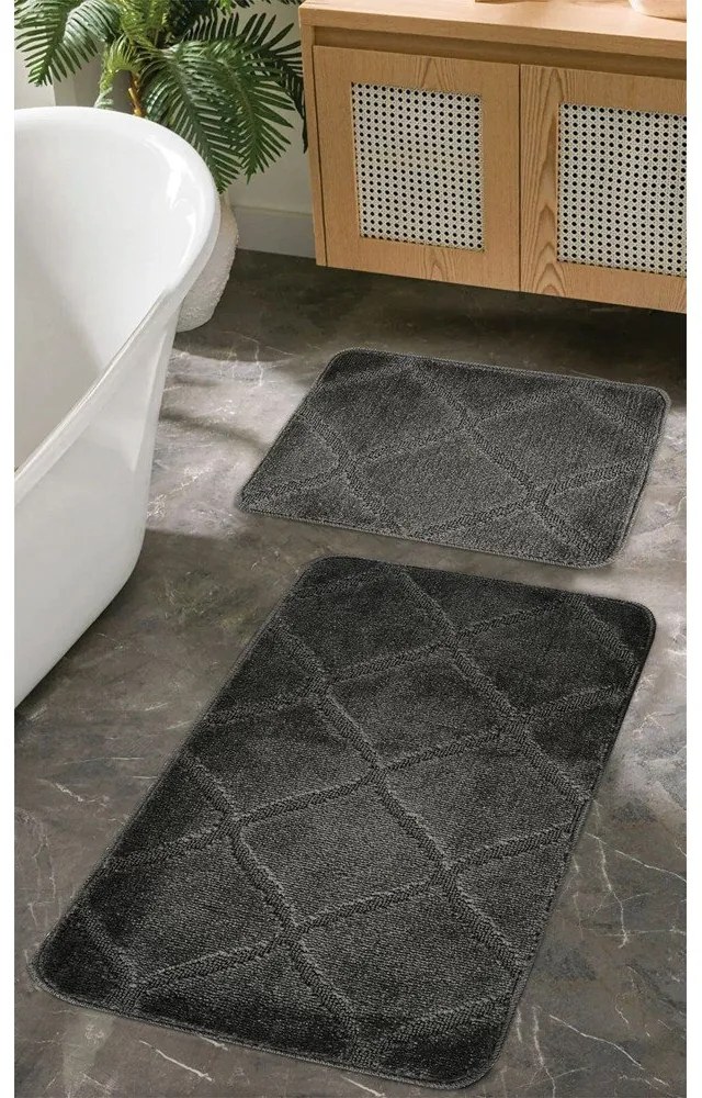 Антрацитни килими за баня в комплект от 2 бр. 50x80 cm Cizgili – Foutastic