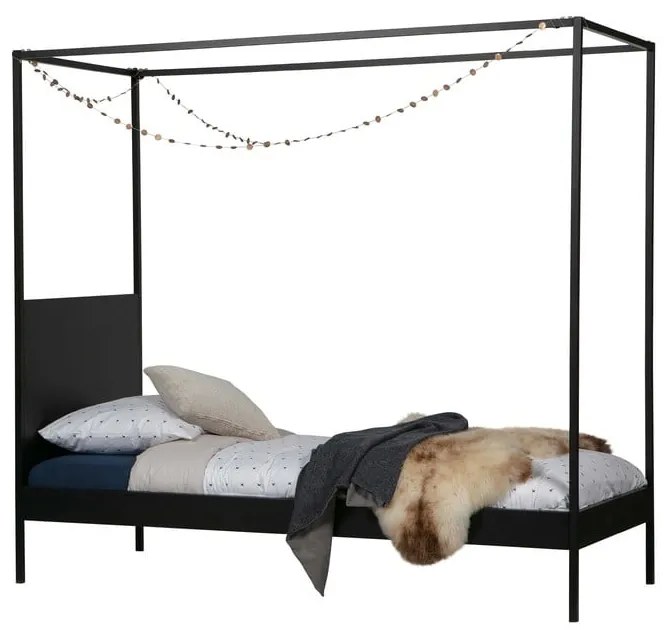 Черно метално единично легло с включена подматрачна рамка 90x200 cm Dani – WOOOD