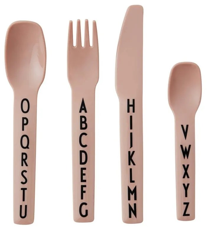 Комплект розови детски прибори за хранене от 4 части - Design Letters