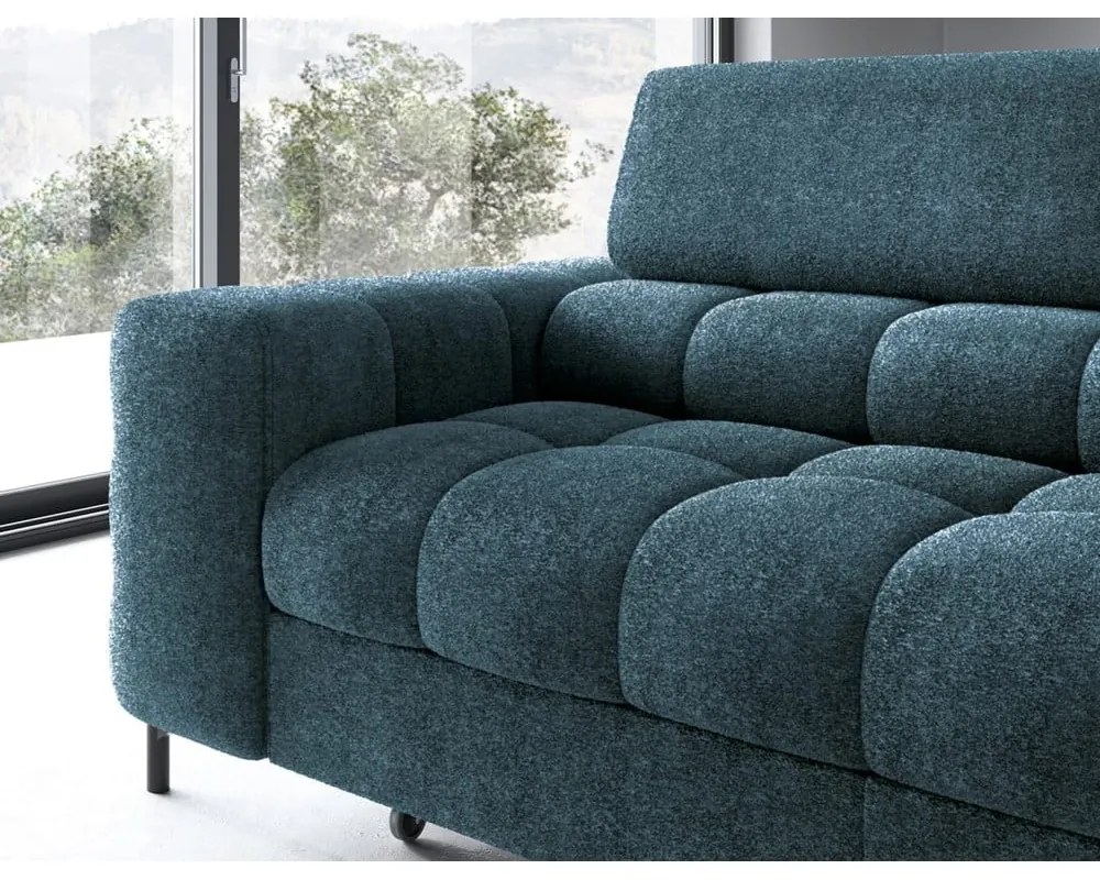 Син сгъваем/с място за съхранение ъглов диван от прежда с примки от букле (десен ъгъл/L форма) Ferucce – ELTAP