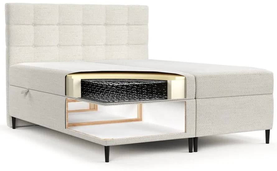 Кремаво боксспринг легло с място за съхранение 160x200 cm Urbaneo – Maison de Rêve