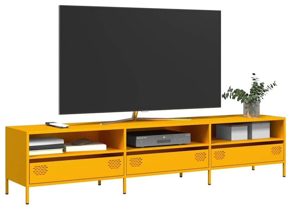 851349 vidaXL ТВ шкаф горчица жълто 202x39x43,5 см студеновалцувана стомана