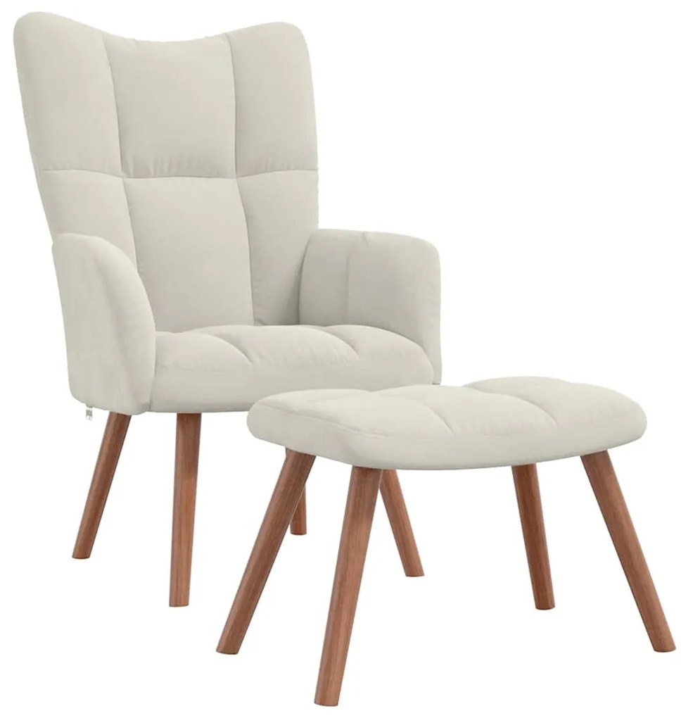 328071 vidaXL Релакс стол с табуретка, кремаво-бял, кадифе