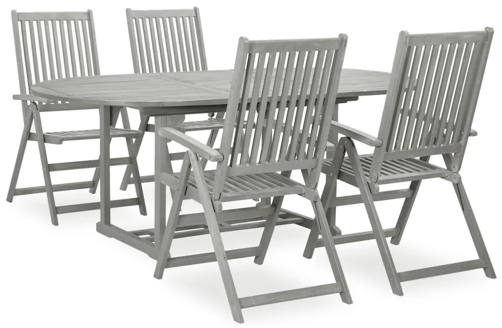 3057907 vidaXL Градински комплект за хранене от 5 части (150-200) x 100 см, масивна акациева дървесина, сив