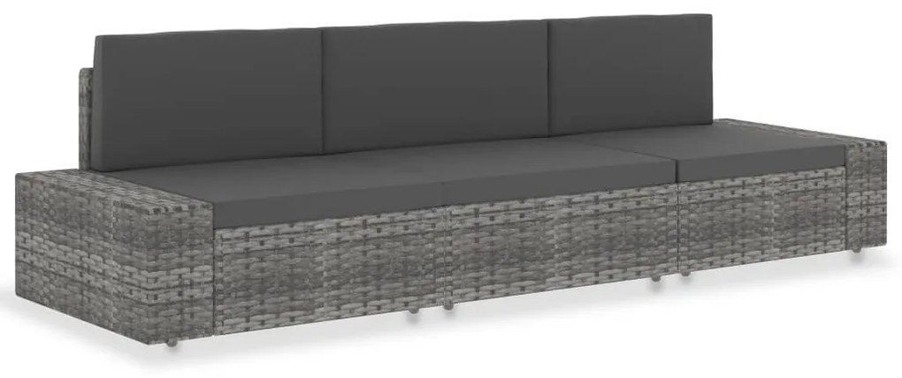49526 vidaXL Триместен модулен диван, полиратан, сив