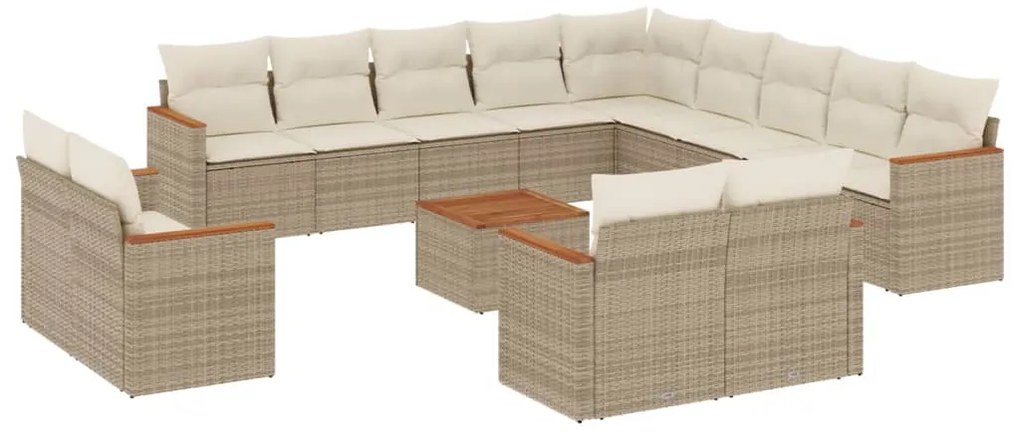 3258936 vidaXL Градински диван с възглавници, 14 части, бежов, полиратан