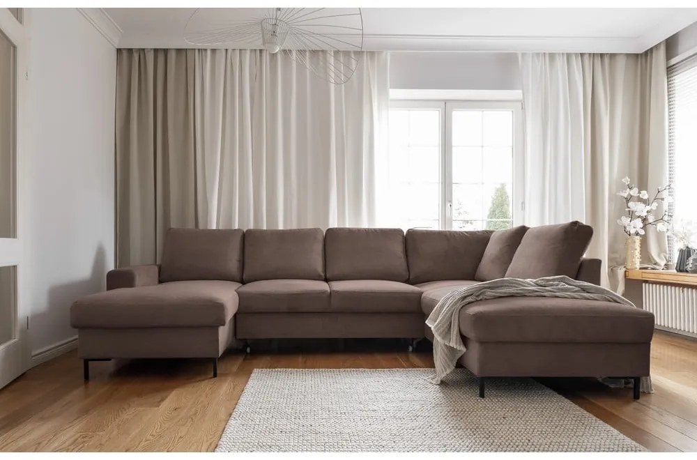 Кафяв разтегателен ъглов диван от рипсено кадифе (десен ъгъл) Lofty Lilly – Miuform