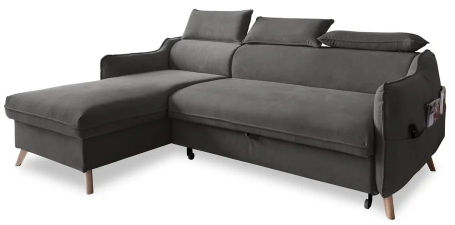 Тъмносив ъглов разтегателен диван от кадифе (ляв ъгъл) Sweet Harmony - Miuform