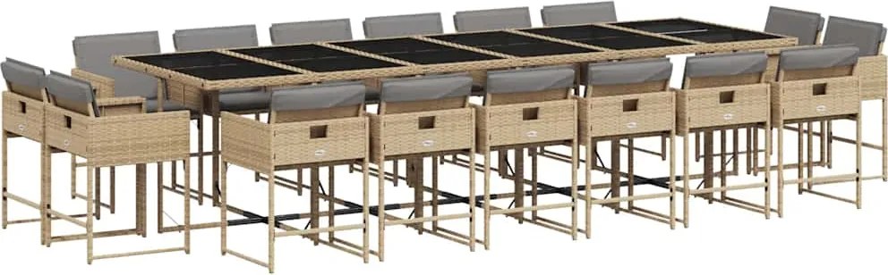 3211428 vidaXL Градински комплект с възглавници 17 части бежов микс полиратан