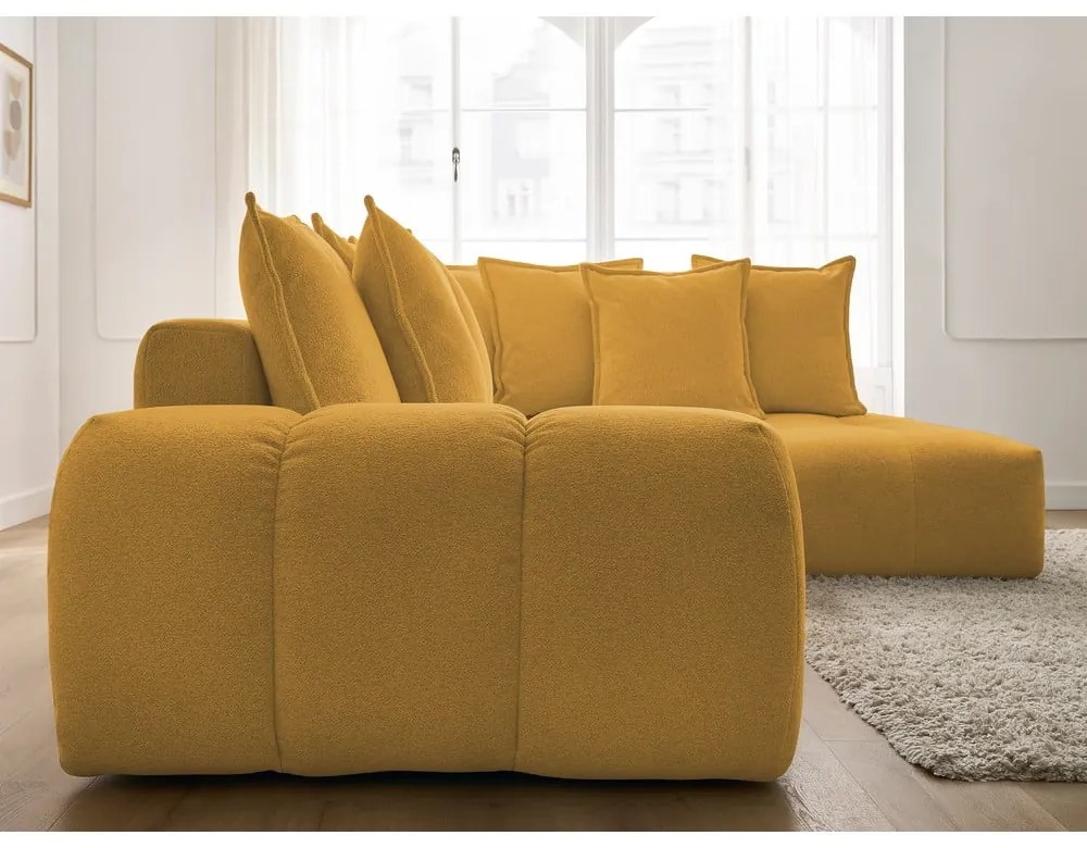 Шенилов сгъваем/с място за съхранение ъглов диван в цвят горчица (десен ъгъл/L форма) Everest – Bobochic Paris