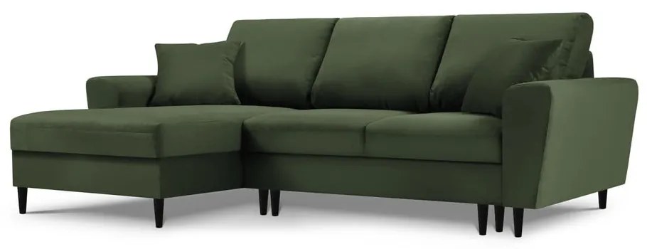 Разтегателен диван от зелен велур , ляв ъгъл Moghan - Micadoni Home