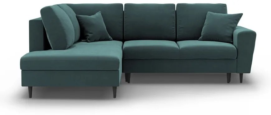 Кадифен разтегателен ъглов диван с място за съхранение в петролен цвят (ляв ъгъл/L форма) Kyoto – Cosmopolitan Design