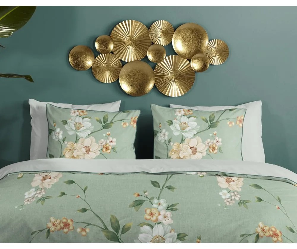 Зелено единично удължено спално бельо от памучен сатен 140x220 cm Sizena – Descanso