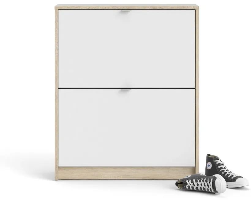 Бял шкаф за обувки с дъбова рамка и две чекмеджета, дълбочина 24 cm Shoes - Tvilum