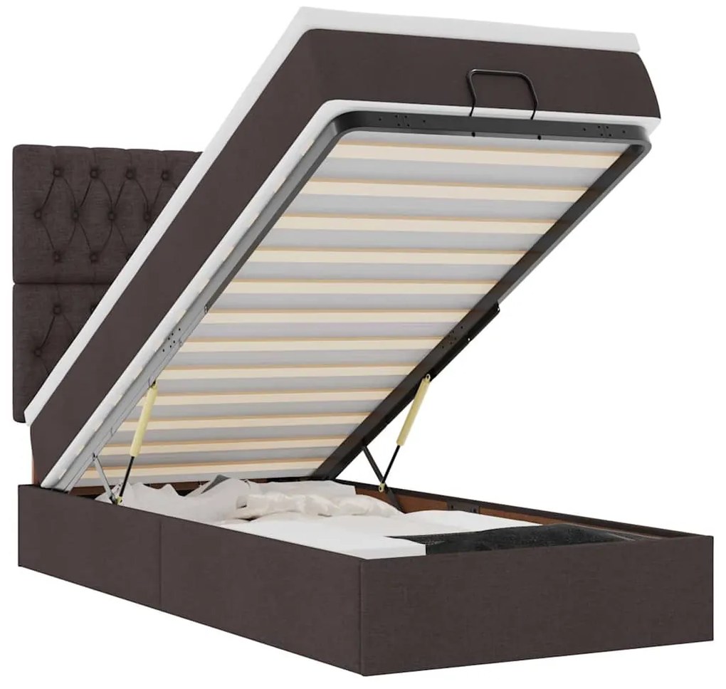 3314061 vidaXL Османска легло с матрак и LED, тъмнокафяво, 90x200 см, плат