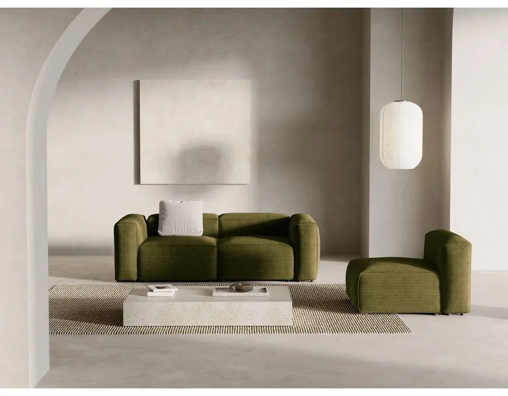 Зелен диван от рипсено кадифе 224 cm Bergamo – Cosmopolitan Design