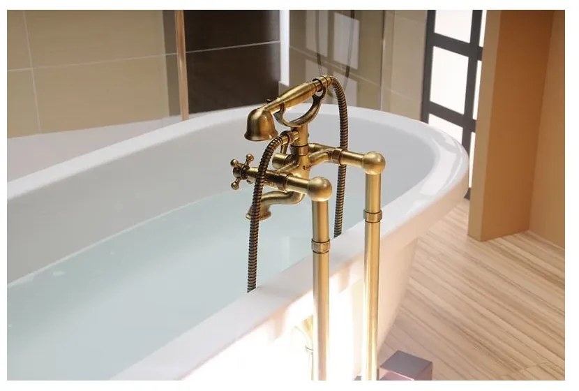 Стенна батерия за вана в лъскаво-сребрист и златист цвят (2 изхода) Antea – Sapho