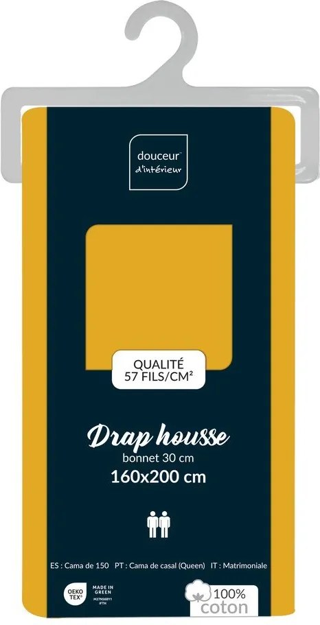 Жълт еластичен памучен чаршаф 160x200 cm Lina – douceur d'intérieur