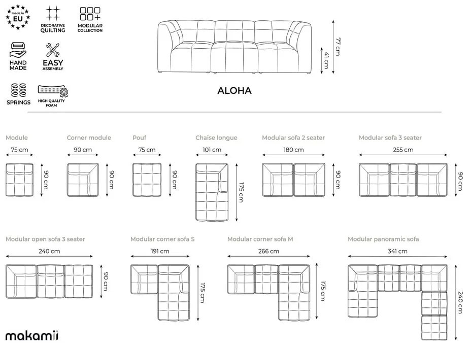 Син диван от прежда с примки от букле 255 cm Aloha – Makamii