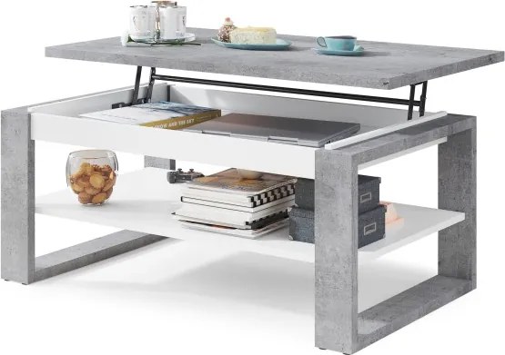 НУО Бетон Милениум/Бял мат -МОДЕРНА ХОЛНА МАСА С ПОВДИГАЩ СЕ ПЛОТ