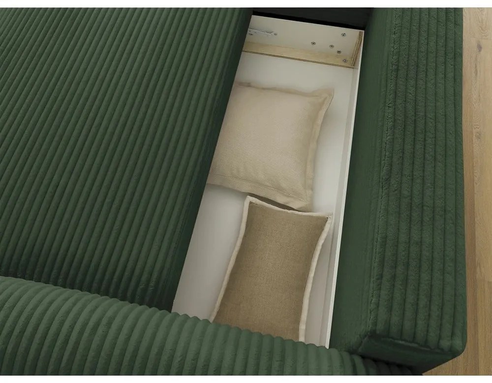 Тъмнозелен разтегателен ъглов диван от рипсено кадифе (ляв ъгъл) Lucien – Bobochic Paris