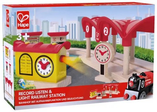 Hape - Дървена ЖП гара със звук и светлина