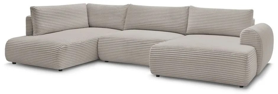 Светлосиво-бежов разтегателен ъглов диван от рипсено кадифе (десен ъгъл/"U" форма) Lucien – Bobochic Paris