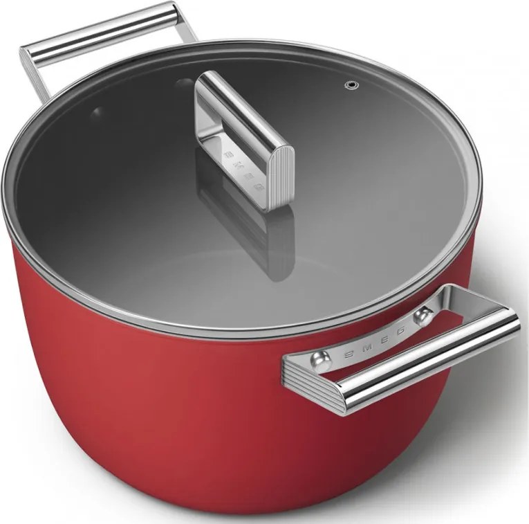 Тенджера SMEG CKFC2611RDM, 7.7 л, Ø26 см, Тефлоново покритие, До 250°C, Индукция, Червен