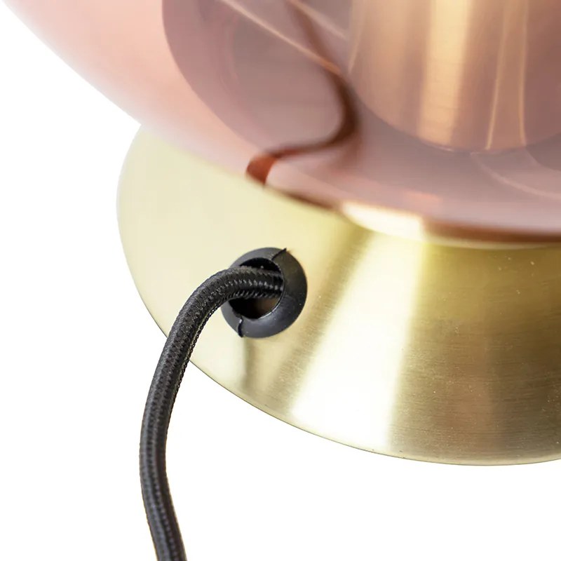 Арт Деко настолна лампа месинг с розово стъкло - Pallon