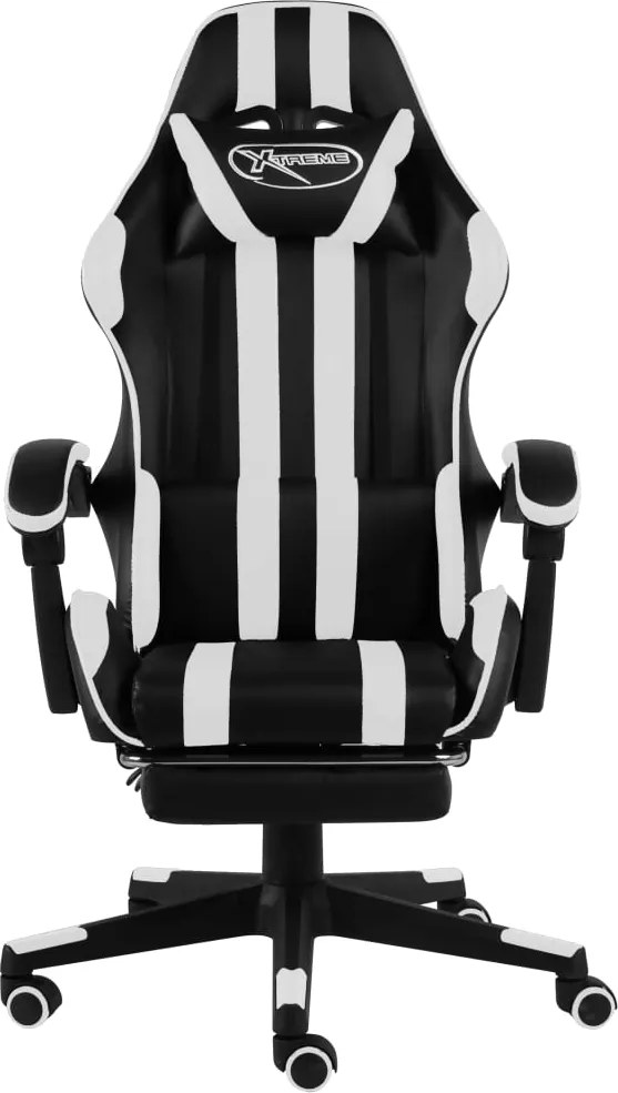 20531 vidaXL Геймърски стол с подложка за крака черно/бяло изкуствена кожа