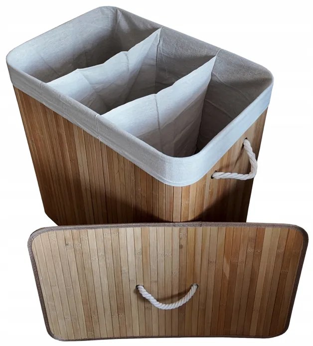 Бамбуков кош за пране - 3 камери, 150 л Eстествен