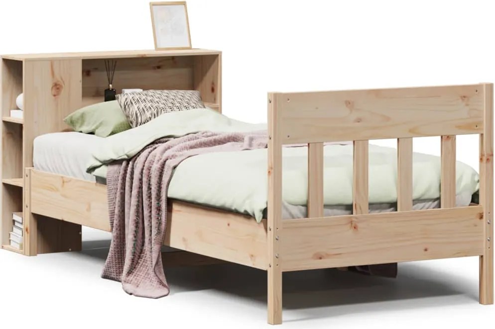 3323206 vidaXL Легло с рафтове за книги, без матрак, 75x190 см, бор масив